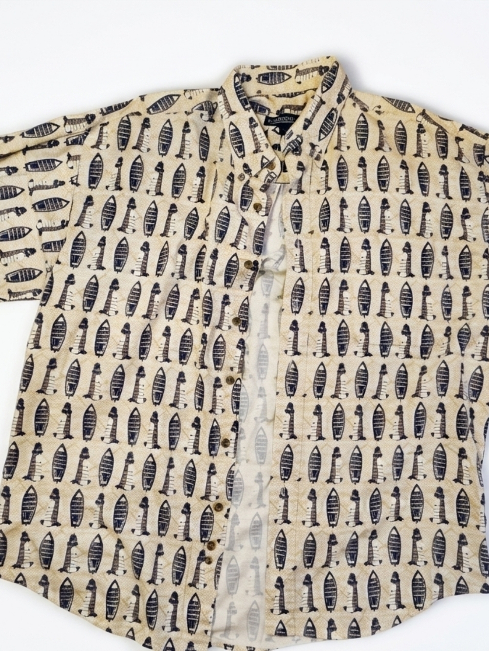 Vintage Crossings Lighthouse And Boat Print Button Down Large